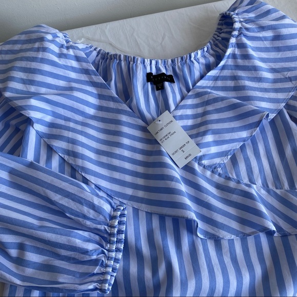 Sanctuary Icy Blue Stripe Ruffle Crossover Pirate Shirt Top Blouse - Picture 6 of 12